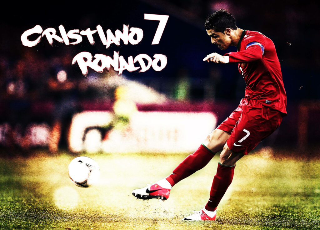 Dynamic Cristiano Ronaldo Mid-Kick Wallpaper Background