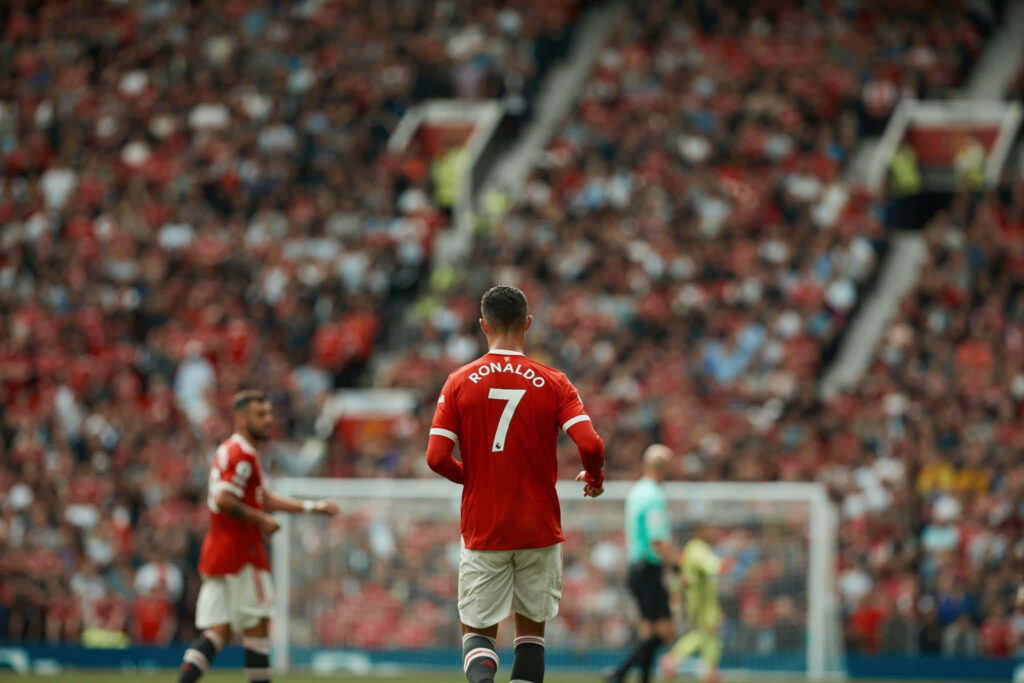 Cristiano Ronaldo Number 7 Jersey Wallpaper: Intense Football Action