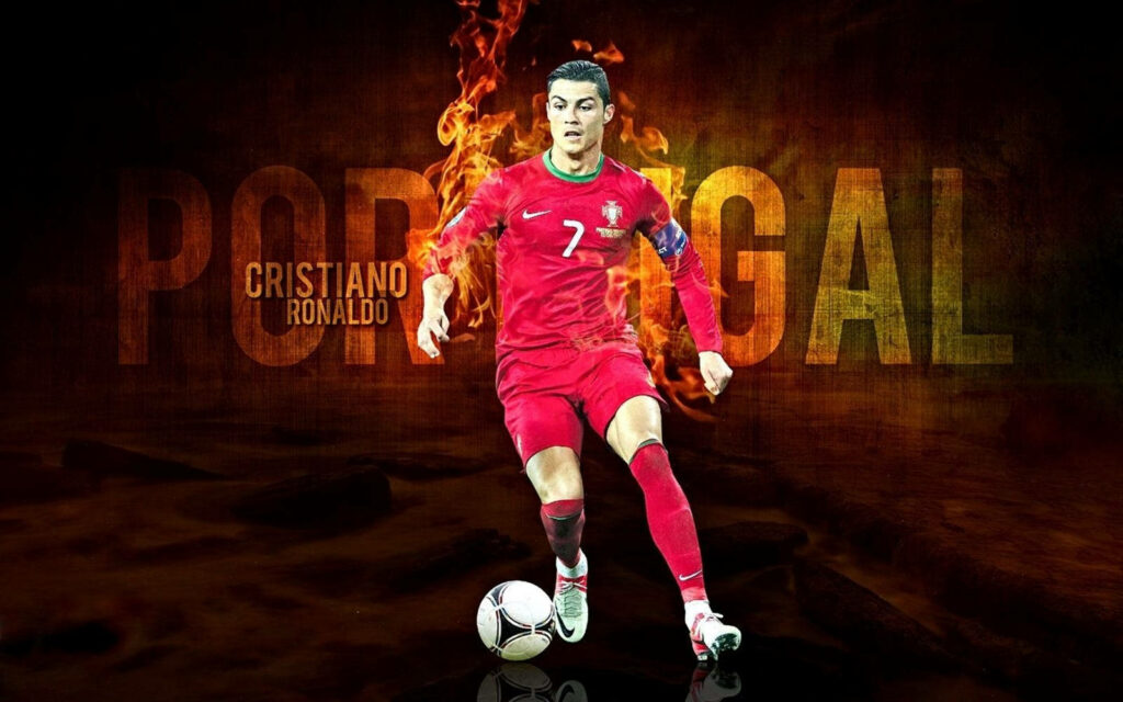 Dynamic Cristiano Ronaldo Portugal Jersey Wallpaper Background
