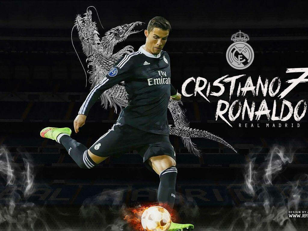 The Iconic Real Madrid Emblem: Cristiano Ronaldo Gracing the Background Wallpaper