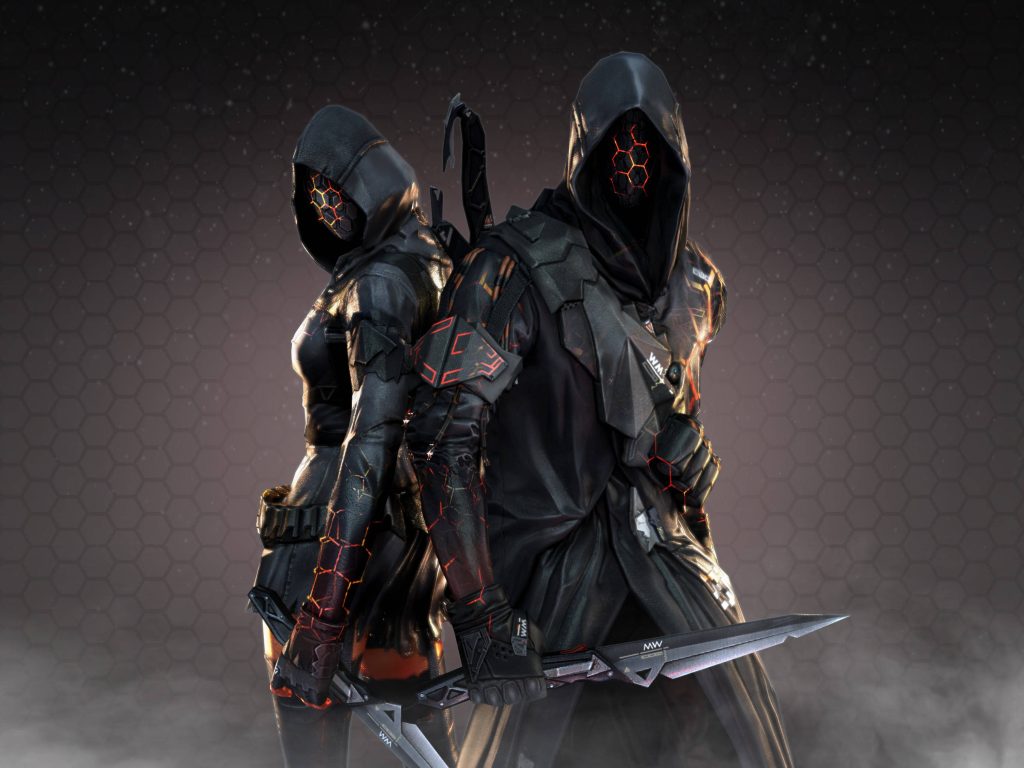 CrossFire Fury Ghost characters in tactical gear with glowing orange blades dark cinematic wallpaper