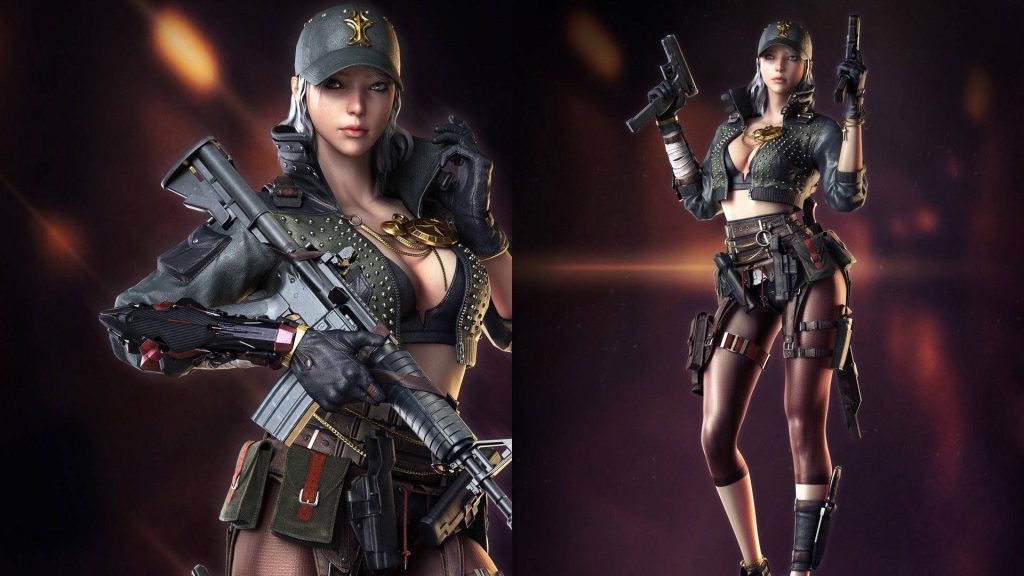 Switcher assassin in tactical gear with dual pistols and rifle in moody Crossfire 3D wallpaper