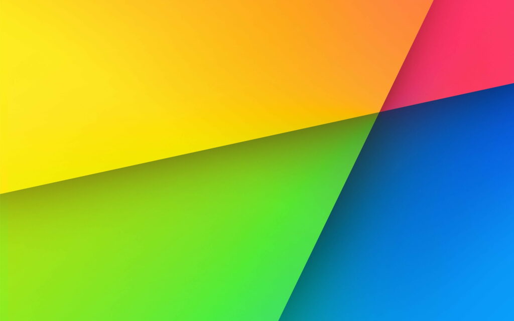 Vibrant abstract wallpaper with intersecting geometric shapes in bold yellow red green blue hues