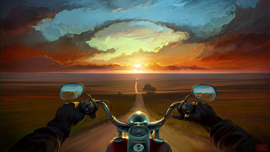 1920x1080 1080p Full HD Stunning Sunset Bike Ride Wallpaper: Adventure in Golden Hues