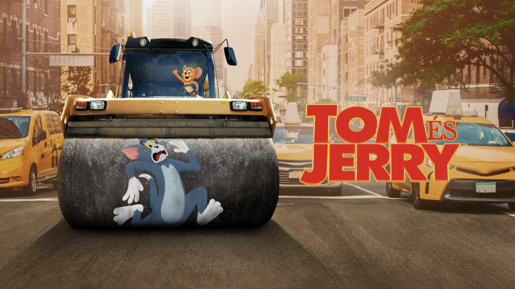 Dynamic Tom & Jerry 4K Wallpaper: Jerry Rides Road Roller, Tom Flattened - City Background