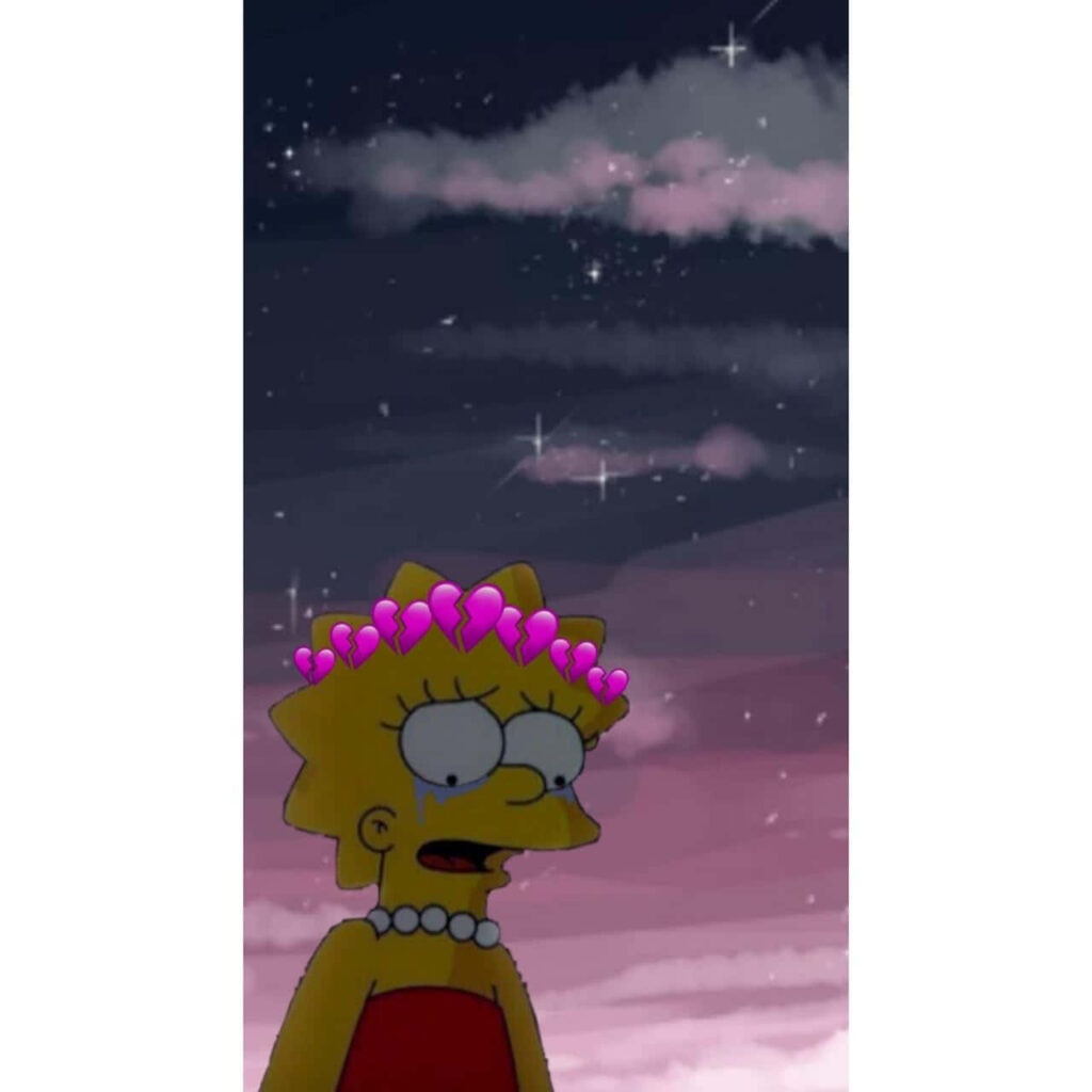 Emotional Lisa Simpson Crying Under Starry Sky - Heart Headband Wallpaper
