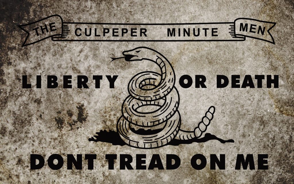 Culpeper Minutemen flag wallpaper with coiled rattlesnake Liberty or Death stone background