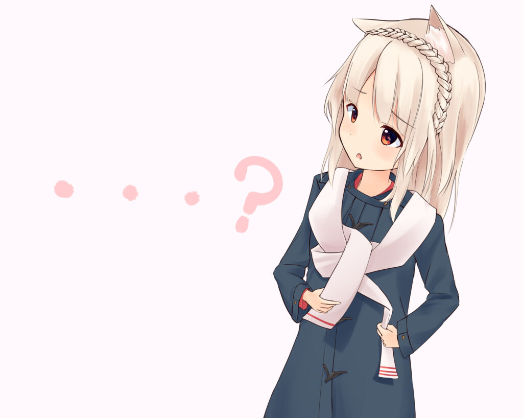 Anime Neko Girl with Cat Ears: Curious Expression in Dark Outfits Wallpaper