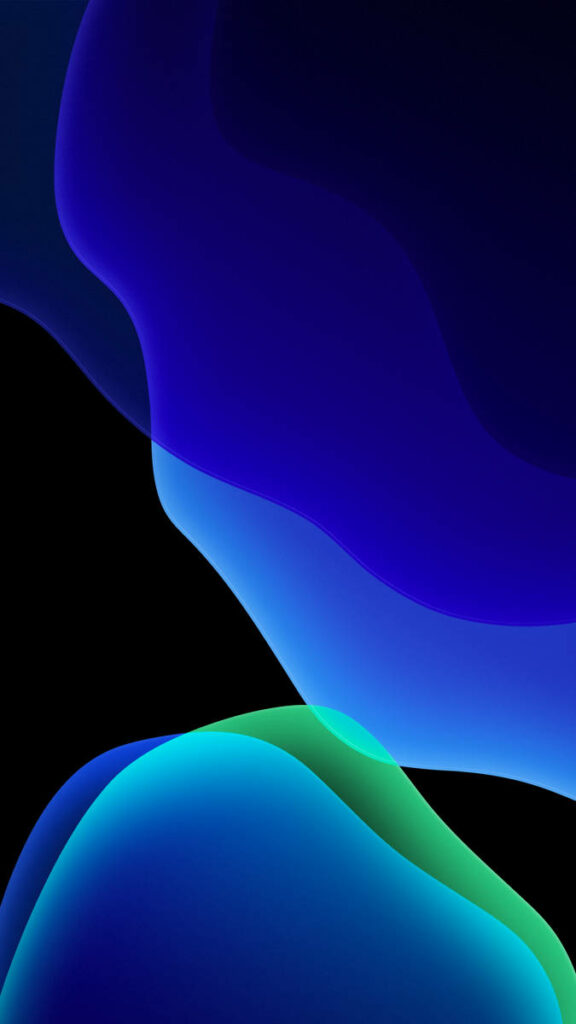Modern abstract wallpaper with fluid blue and green curves on black background for smartphone