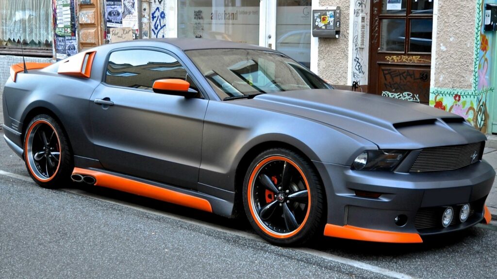 Custom-Tuned Ford Mustang Wallpaper: Matte Finish & Urban Vibes