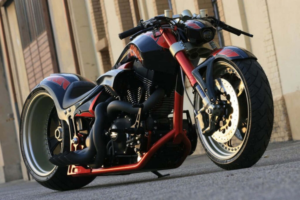 Bold Red & Black Custom Motorcycle: Sleek Adventure Wallpaper