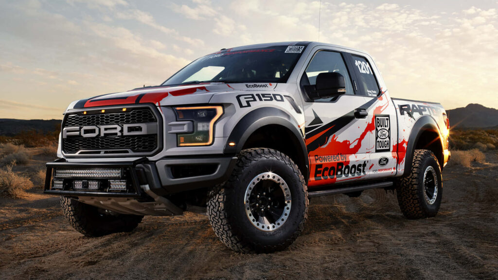 Custom Silver Ford F-150 Wallpaper: Rugged Outdoor Backdrop
