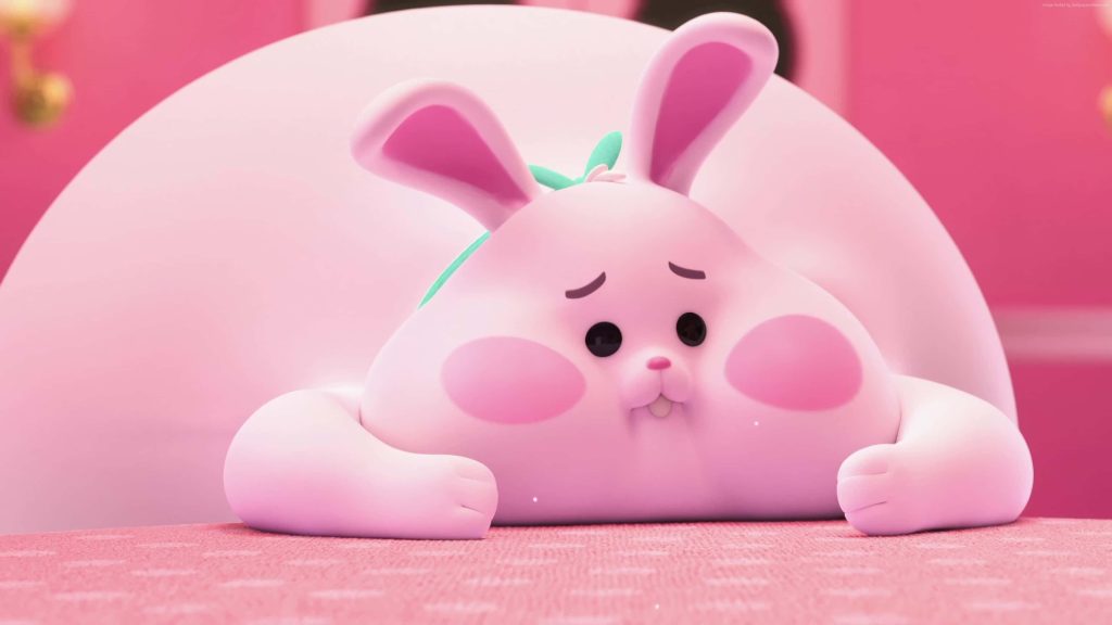 Cute 3D Bunny from Pancake Milkshake game in pastel pink on wallpaper background Ralph Breaks Internet