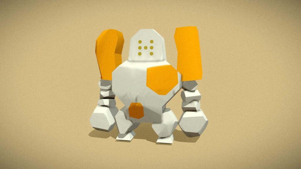 Charming 3D Regirock Wallpaper: Cute Blocky Design & Muted Colors
