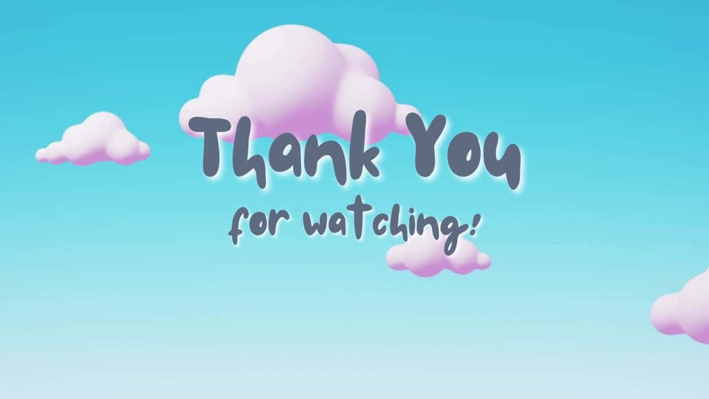 3D video outro with Thank You for watching text over blue sky and pink fluffy clouds background Wallpaper
