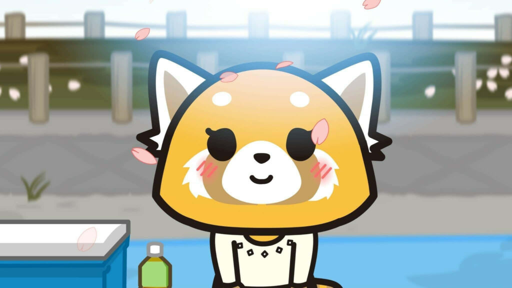 Charming Aggretsuko Wallpaper: Red Panda Amid Cherry Blossoms