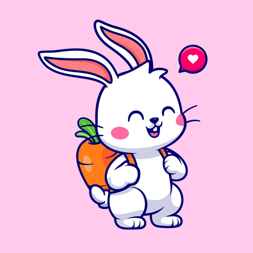 Adorable Rabbit Wallpaper: Joyful Bunny with Carrot on Pink Background