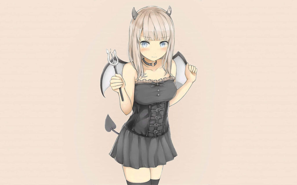Cute Anime Demon Girl Wallpaper - Dark Style & Blue Eyes