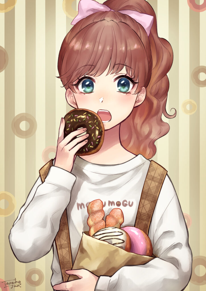 Cute Anime Girl with Donuts - Whimsical Pastel Wallpaper