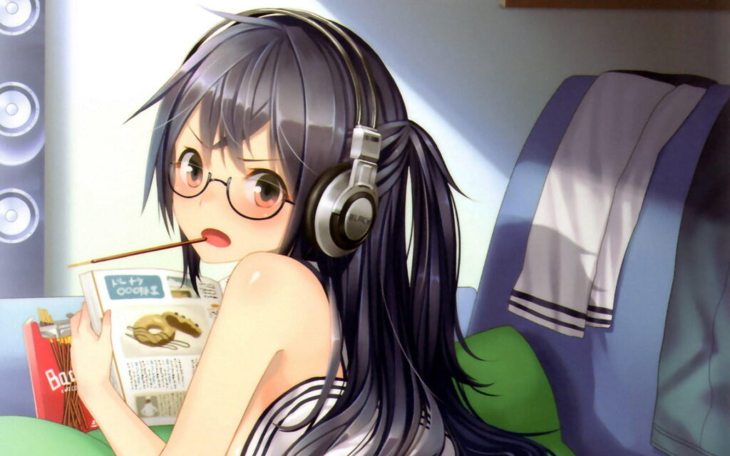 Melodic Maiden: HD Wallpaper of Cute Anime Girl Wearing Headphones