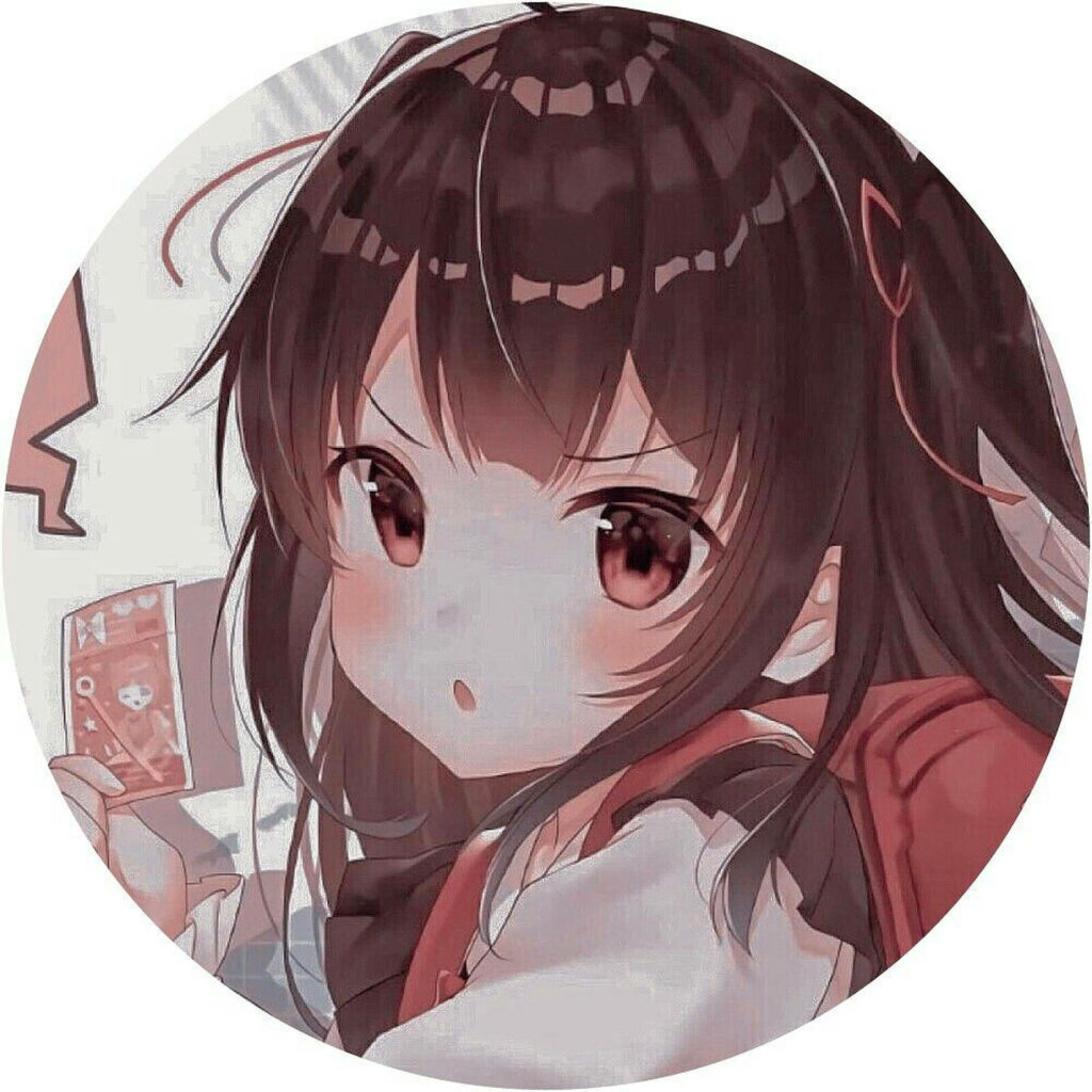 Charming Anime Girl Wallpaper: Red Eyes, Dark Hair & Pastel Tones