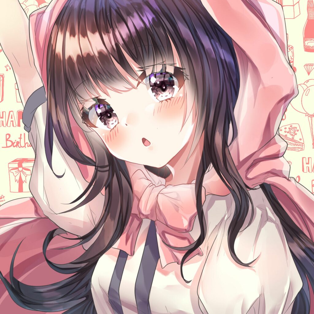 Charming Anime Girl Wallpaper with Expressive Eyes & Pastel Background