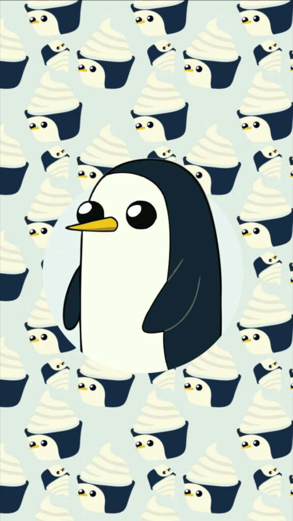 Charming Cartoon Baby Penguin Wallpaper with Cute Cupcake Pattern