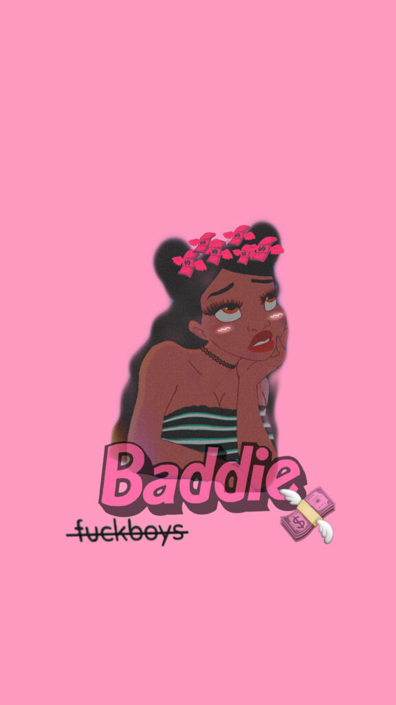 Blushingly Adorable Baddie: Stunning Brown Skinned Girl with Ribbon-Filled Headpiece on Pink Backdrop Wallpaper
