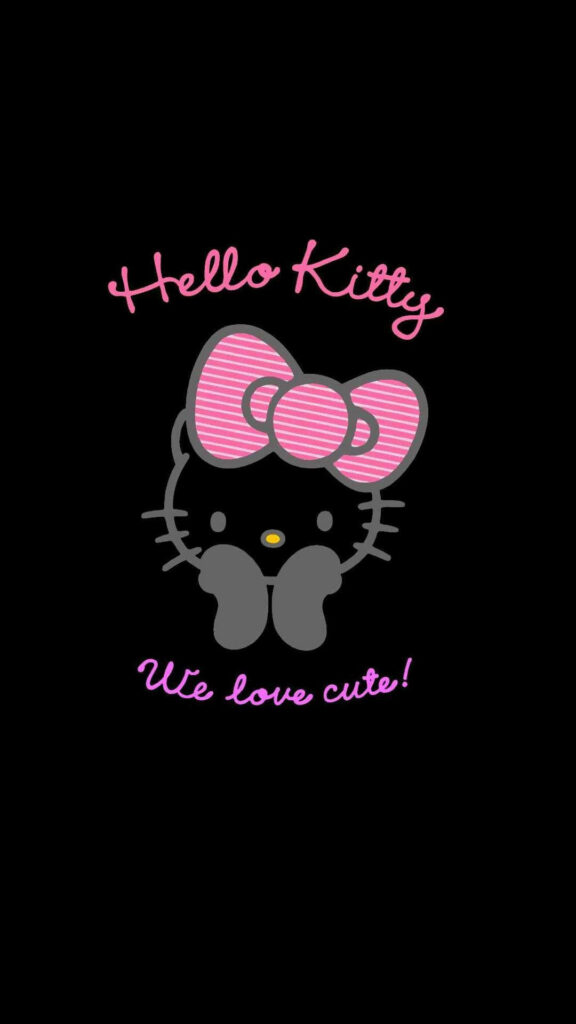 Cute Black Hello Kitty Wallpaper with Pink Bow & Fun Text design