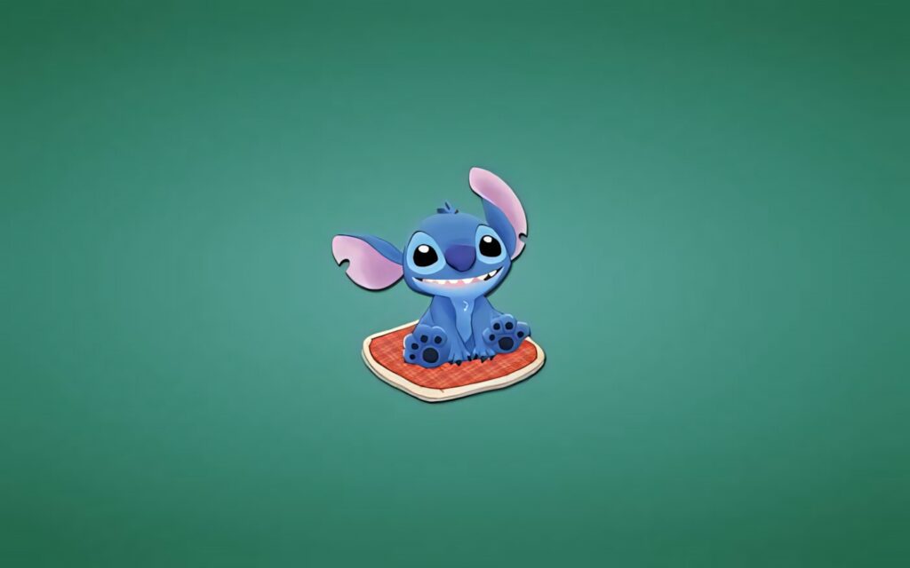 Whimsical Blue Alien on Red Mat – Playful Green Background Wallpaper