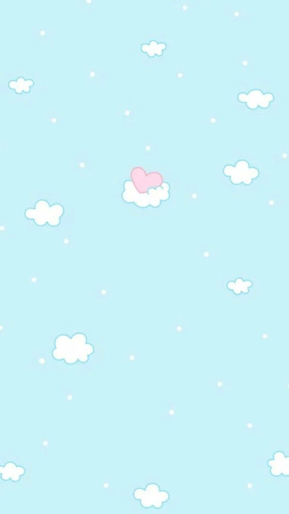 Aesthetic Blue Cloud Wallpaper with Pink Heart for Phones