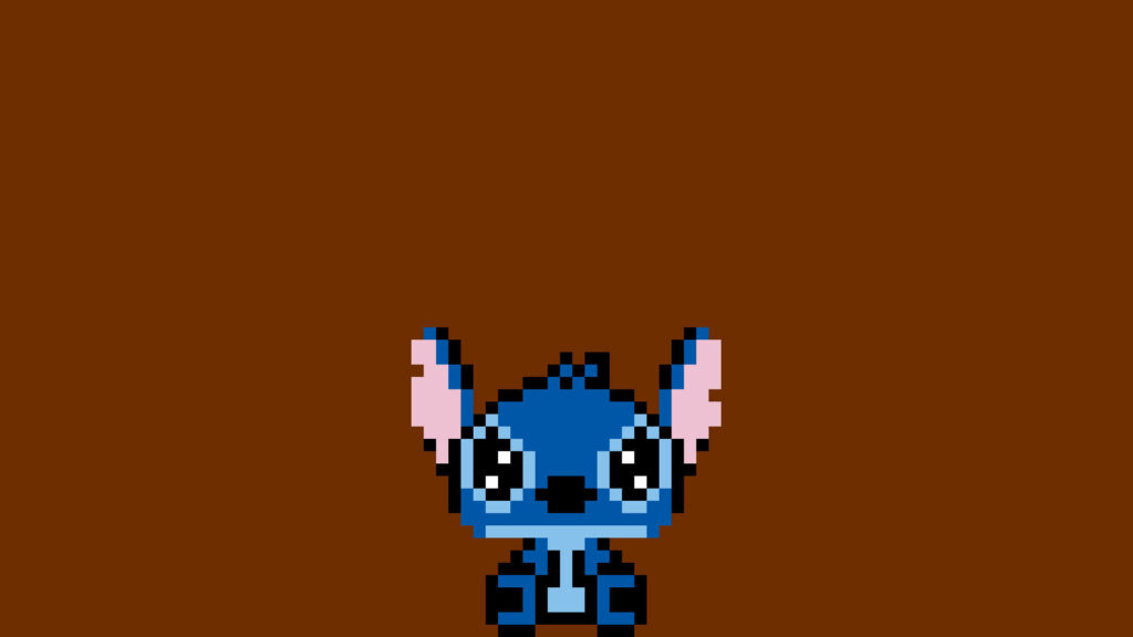 Pixel Art Cute Blue Creature on Solid Brown Background Wallpaper