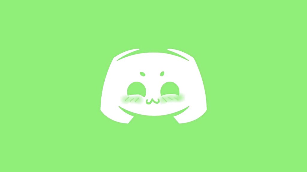 Cute blushing Discord logo wallpaper on vibrant light green minimalist background design