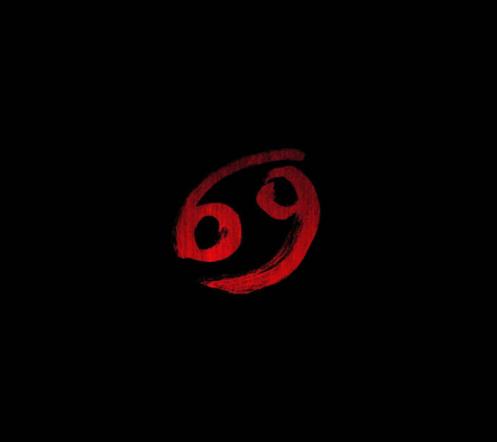 Astrobloom: Enchanting Cancer Zodiac Emblem in Crimson Red Drenching an Abyssal Canvas Wallpaper