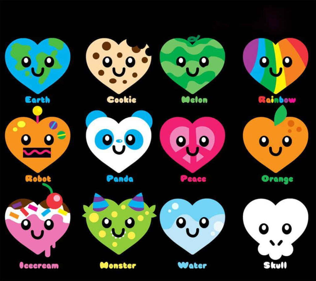 Vibrant Candy Heart Wallpaper: Cute Designs on Black Background