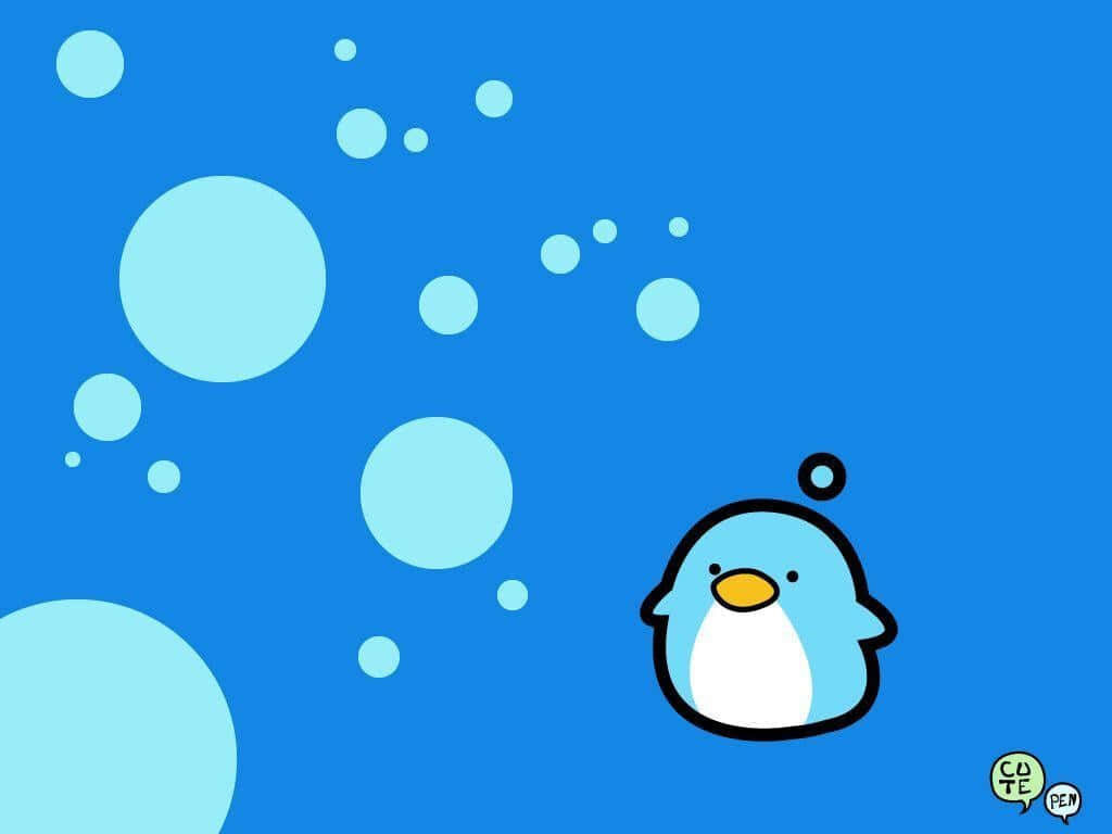 Cute Cartoon Baby Penguin in Bright Blue Winter Wonderland Background Wallpaper