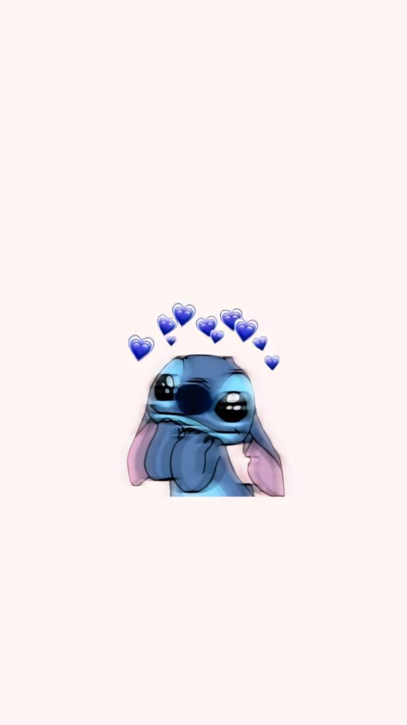 Whimsical Blue Character Wallpaper with Pink Ears & Floating Hearts