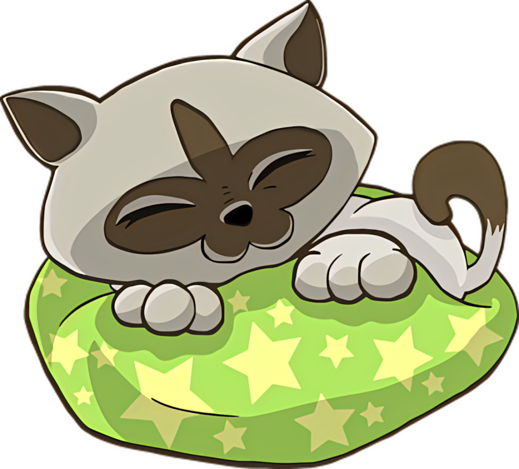 Cozy Cartoon Cat Sleeping on Starry Green Pillow - Tranquil Background Wallpaper
