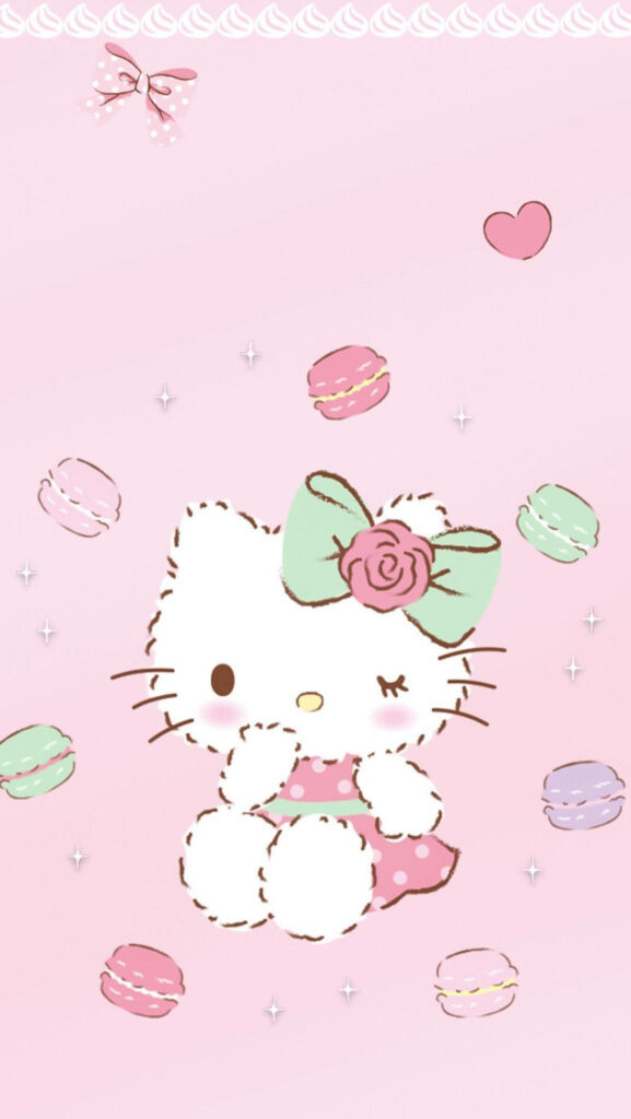 Whimsical Pastel Cartoon Character Wallpaper with Macaroons