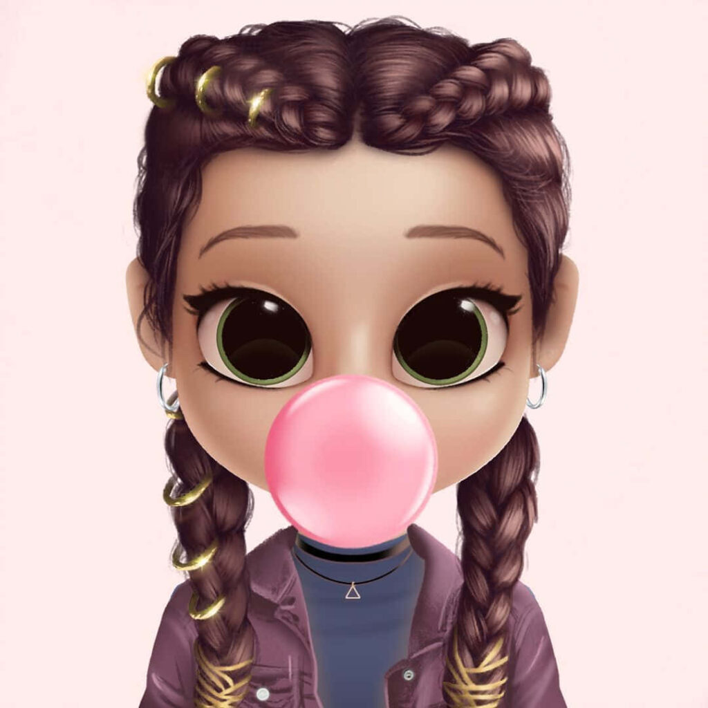 Cute Cartoon Girl Blowing Bubble Gum - Fun Wallpaper Background