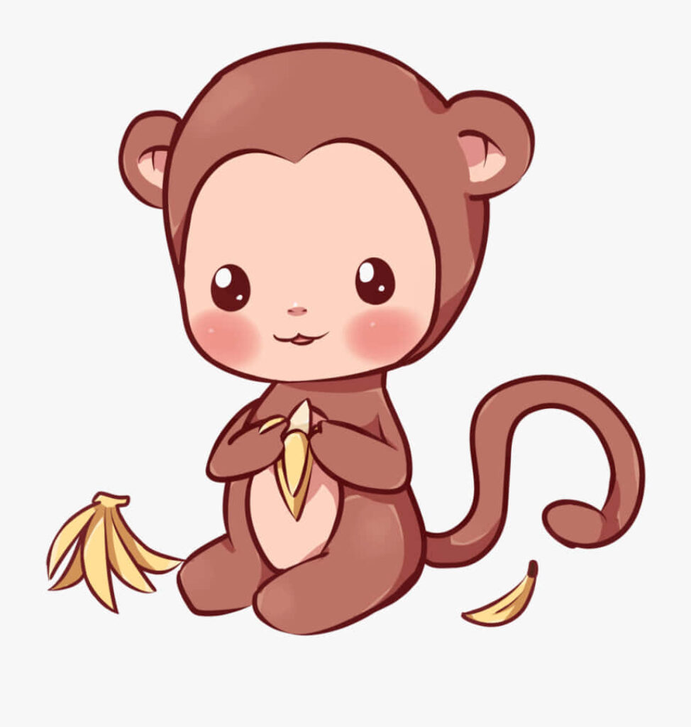Playful Monkey on Banana Wallpaper - Adorable Cartoon Background