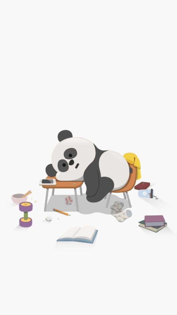 Cozy Cartoon Panda Wallpaper: Whimsical Study Vibe & Charm