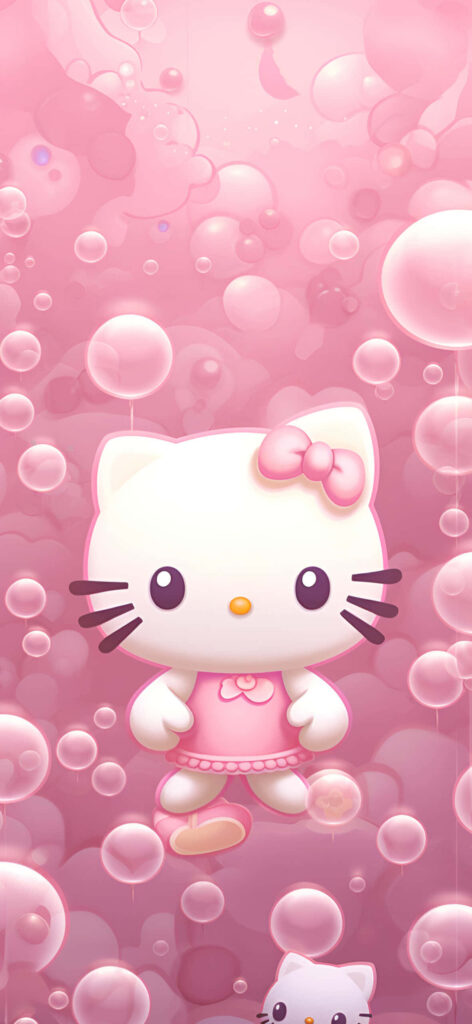Cute Character Wallpaper: Playful Pink Background with Bubbles