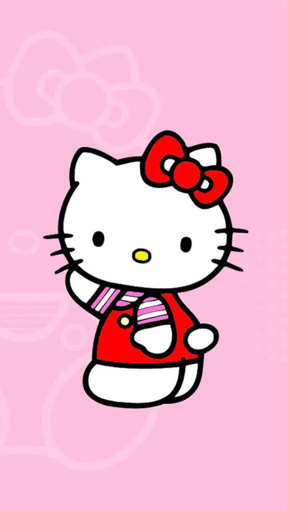 Cute Character with Red Bow on Soft Pink Background Wallpaper