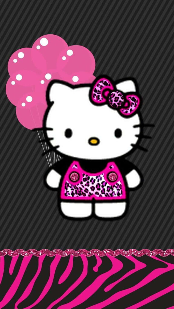 Cute Character with Pink Balloons on Zebra Print Wallpaper
