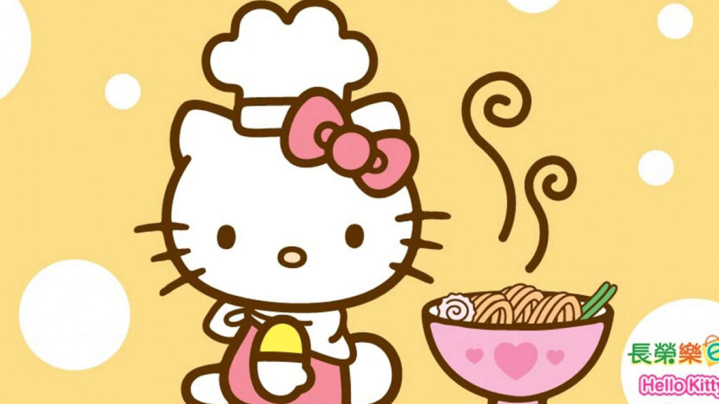 Playful Chef Character with Noodles Wallpaper in Warm Yellow