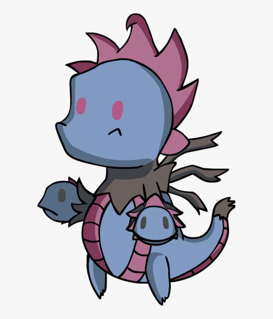 Chibi Hydreigon digital art cute three-headed Pokémon soft blue pink tones wallpaper background
