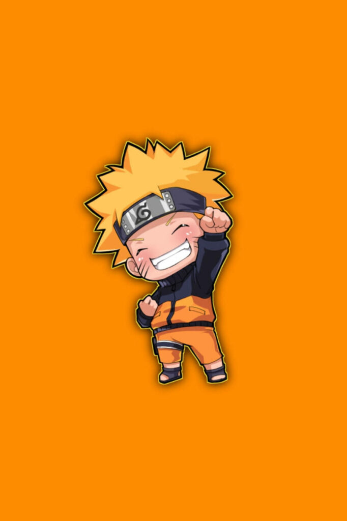 Chibi Naruto's Adorable Grin: A Playful Digital Artwork with Minimalist Orange Background Wallpaper