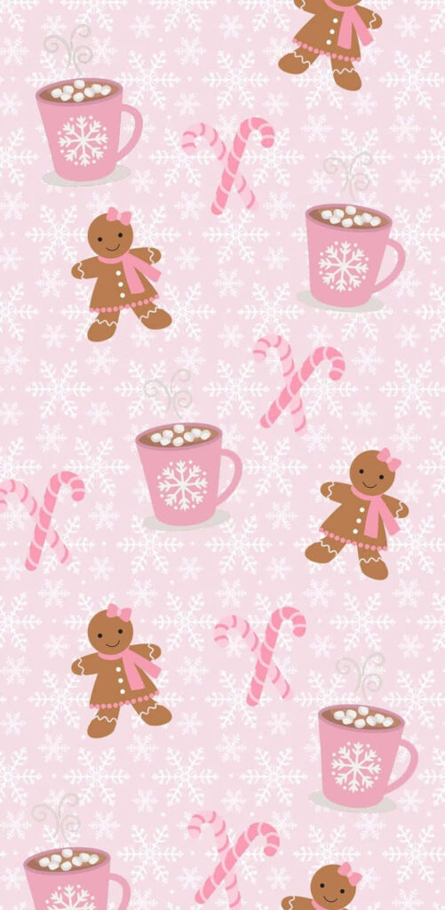 Festive Gingerbread & Cocoa Wallpaper - Cozy Pink Christmas Decor