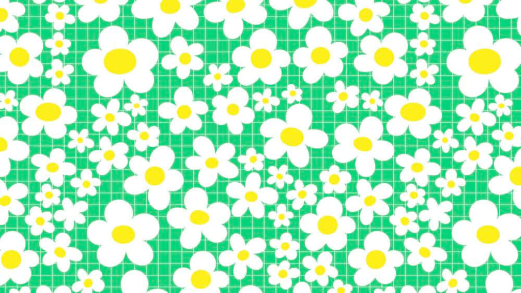 Cute Daisy Pattern Wallpaper on Green Grid - Fresh Aesthetic Background
